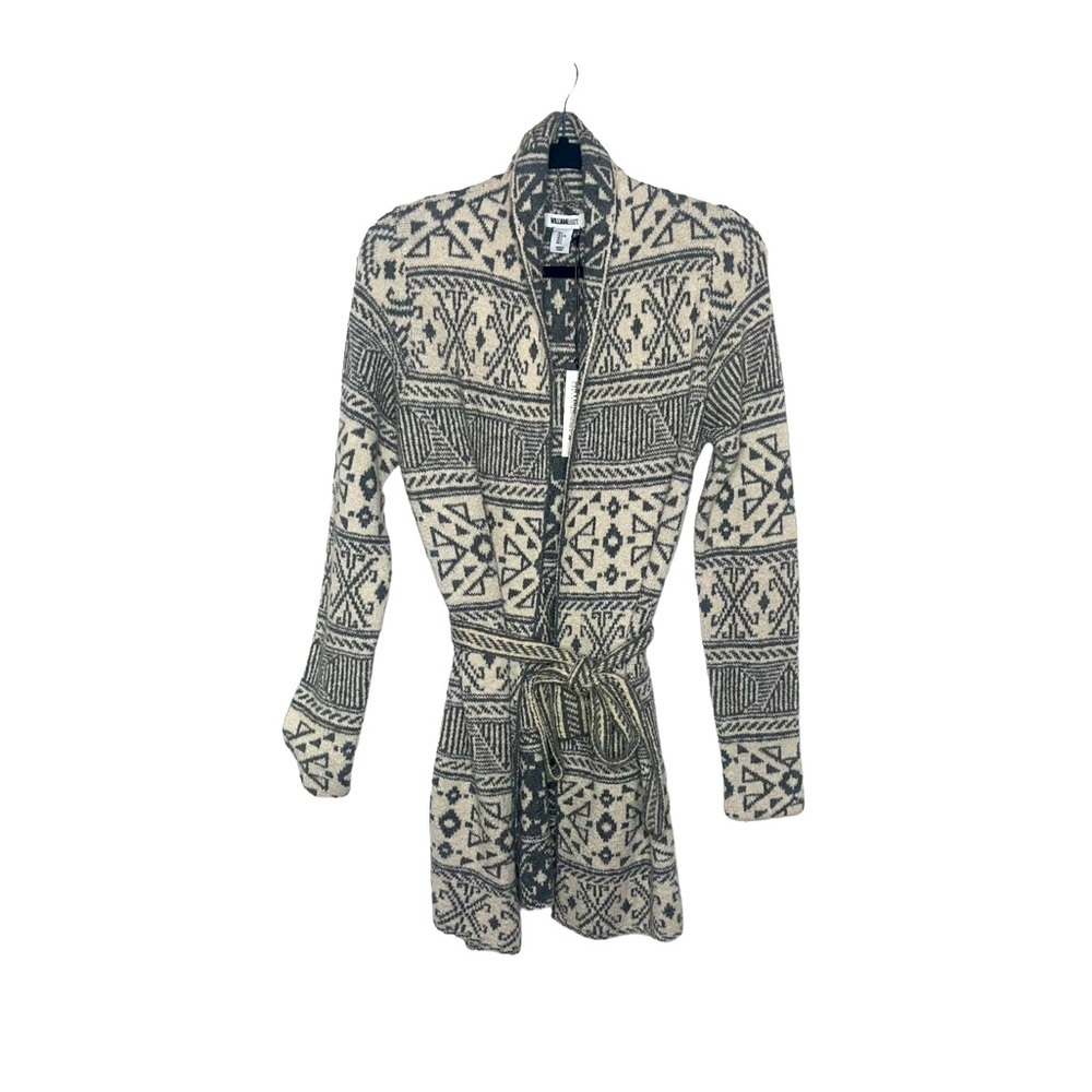 WILLIAM RAST Gray Aztec Design Cardigan Sweater with Belt M NWOT
